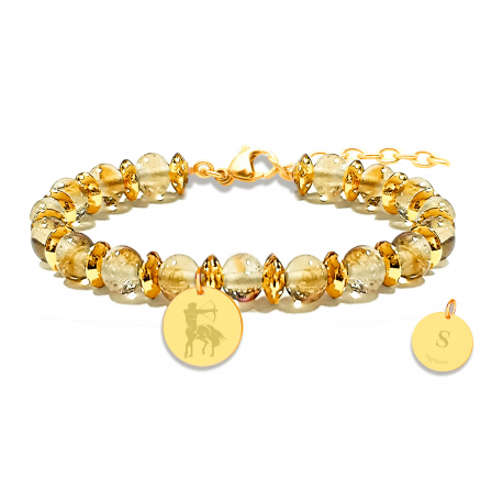 BRACELET STILIVITA ASTRO Sagittaire Citrine 6mm acier gold 17 + 4cm