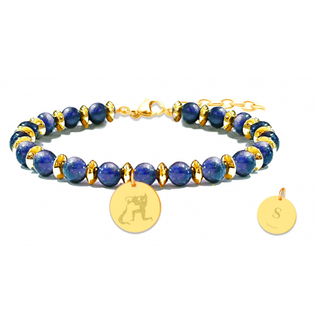 BRACELET STILIVITA ASTRO Verseau Lapis lazuli 6mm acier gold 17 + 4cm