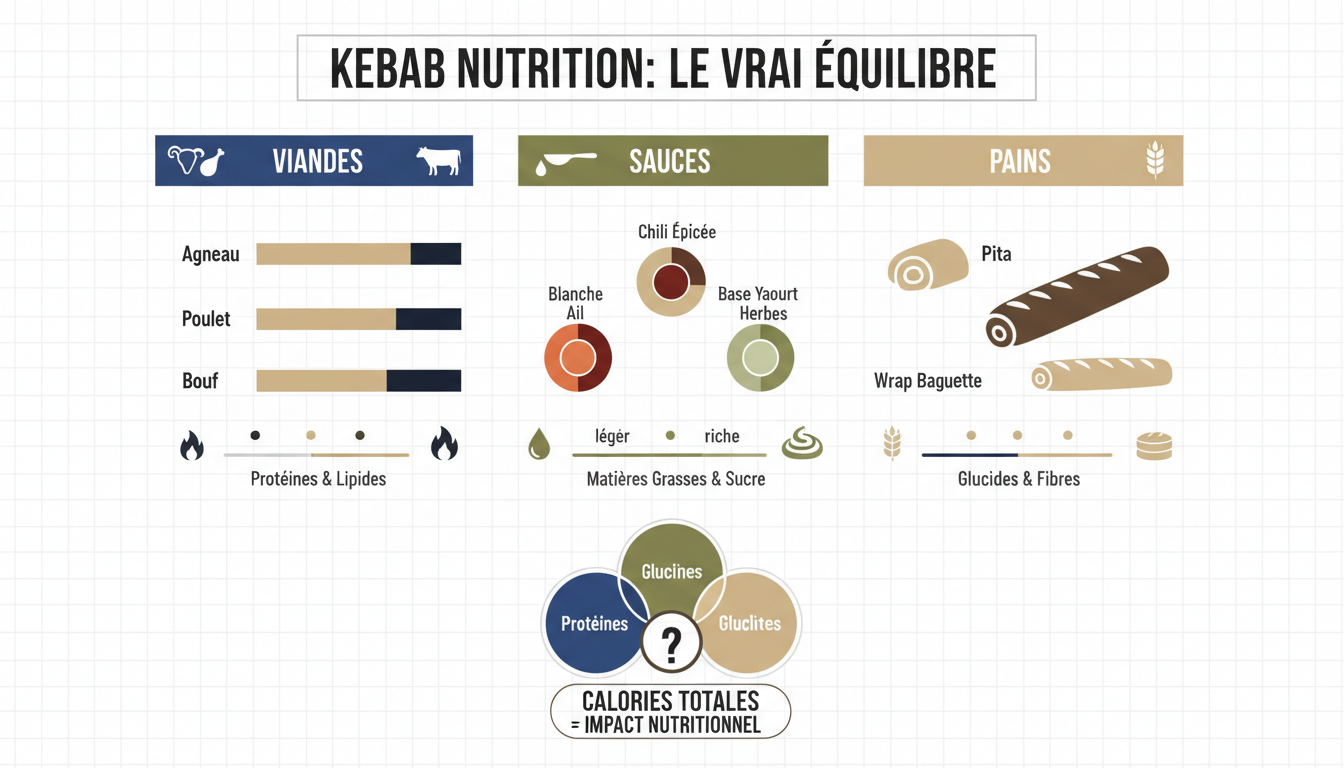 découvrez le bilan nutritionnel complet du kebab en fonction de la viande, de la sauce et du pain choisis pour mieux gérer vos calories.